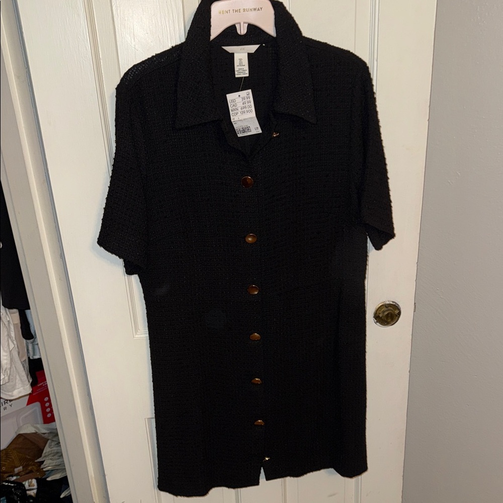 H&M Black Textured Button-Down Dress